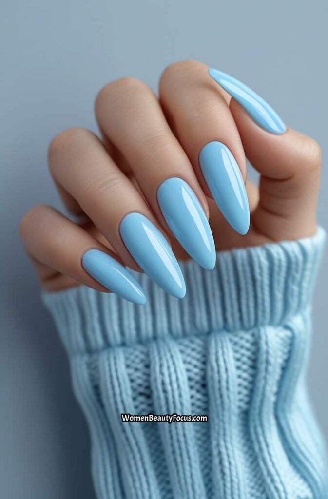 11. Baby Blue Gel Nails with Glossy Shine