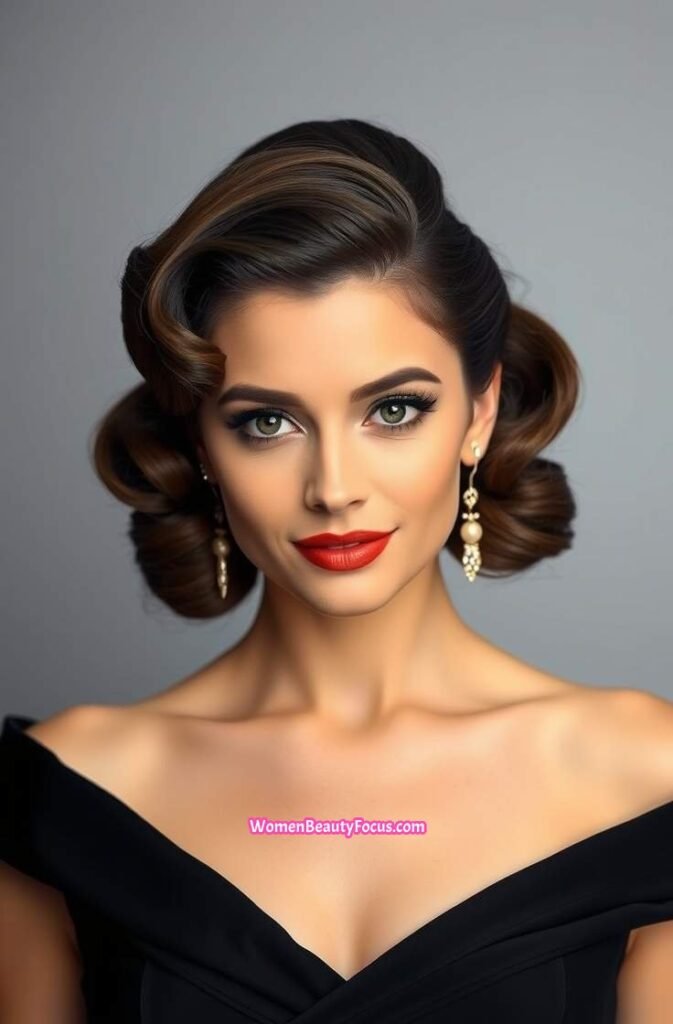 11. Classic Hollywood Roll Updo Front View 1