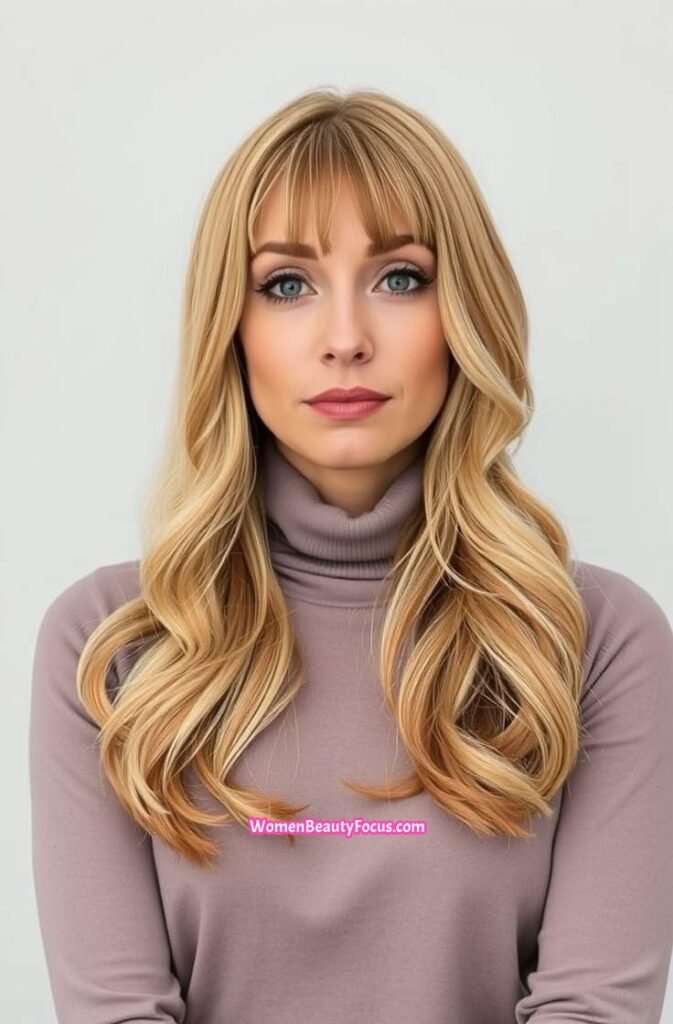 11. Curtain Bangs with Loose Layers Front View