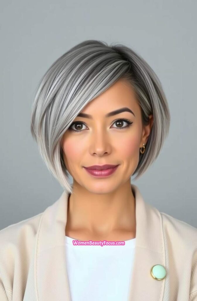 11. Grey Bob with Angular Cut FrontStraight View