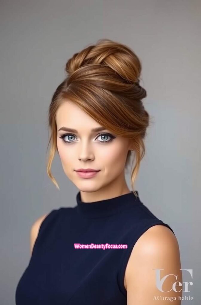 11. High Bun with Face Framing Strands Front View
