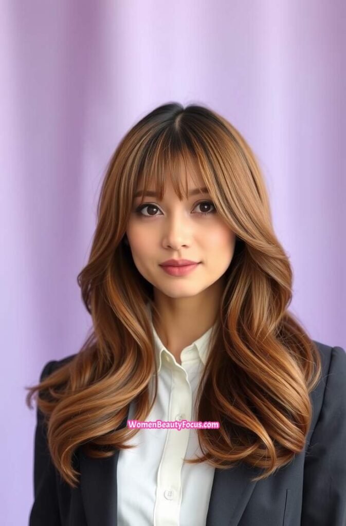 11. Long Hair with Voluminous Curtain Layers Front View