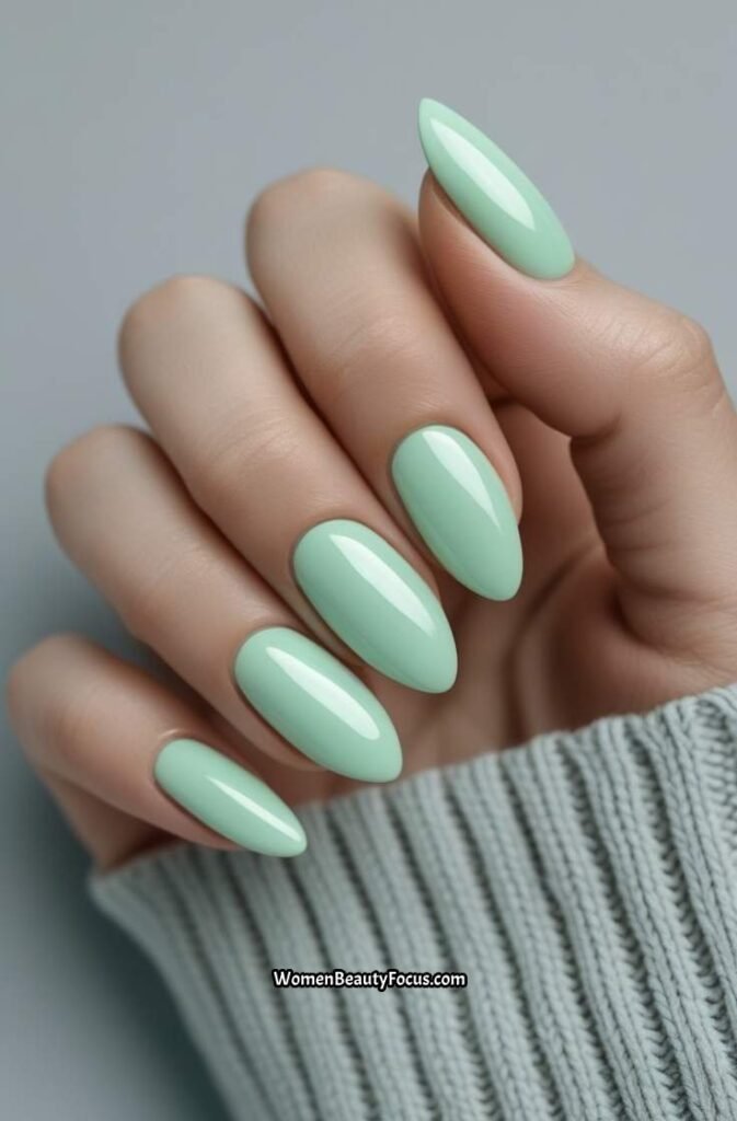 11. Mint Green Short Almond Nails
