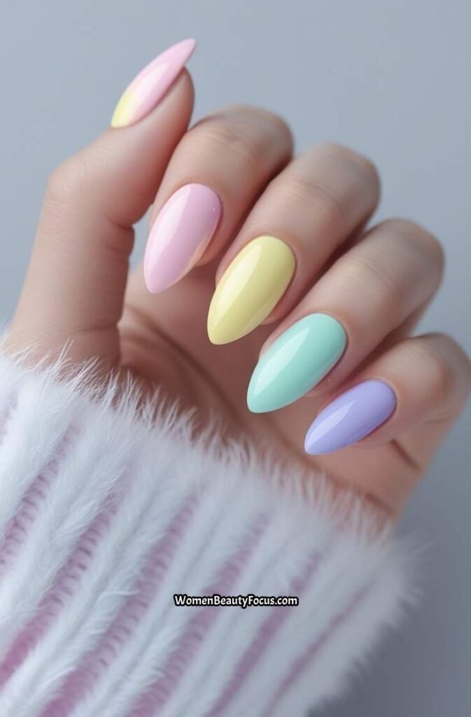 11. Pastel Rainbow Ombre Nails
