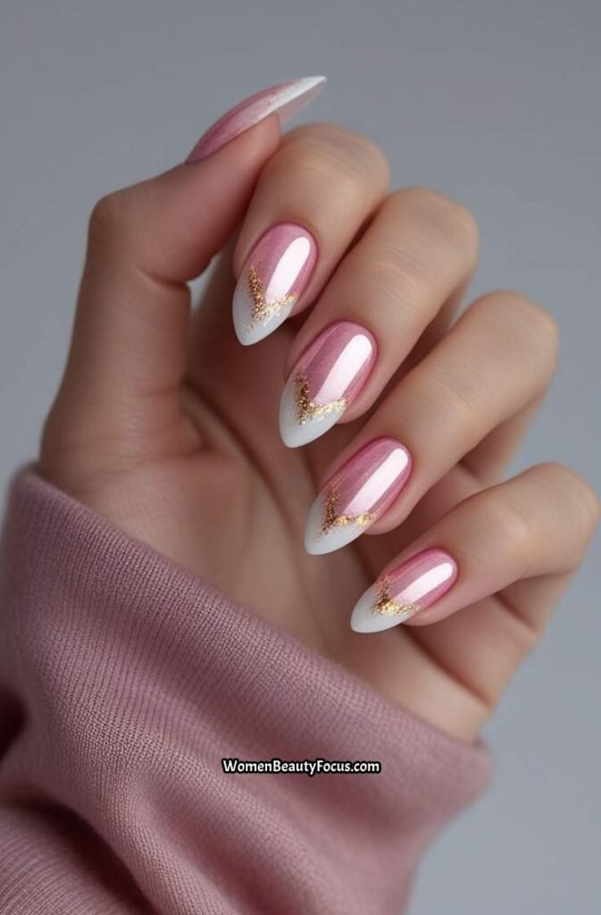 11. Rose Aura Nails with Gold Dust