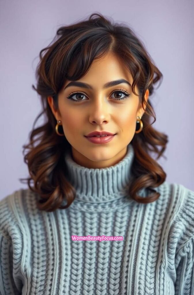 11. Shoulder Length Curls with Side Part FrontStraight View