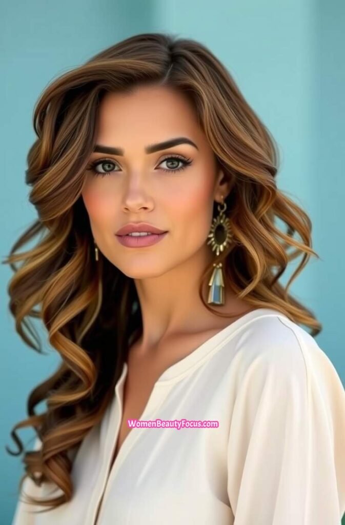 11. Side Swept Curls with Statement Earrings Front View