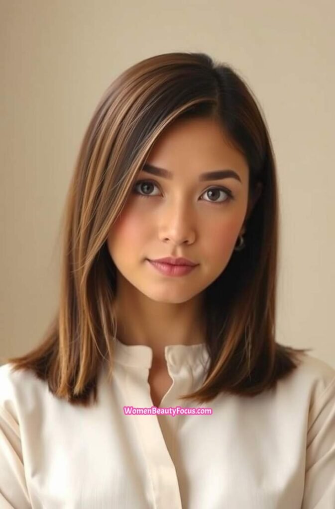 11. Sleek Straight Hair with Side Swept Bangs FrontStraight View