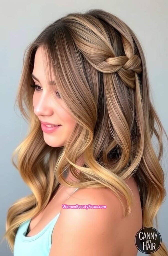 11. Soft Waves with a Side Braid Front View