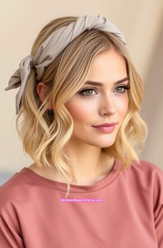 11. Tousled Lob with Twisted Fabric Headband Front View 1