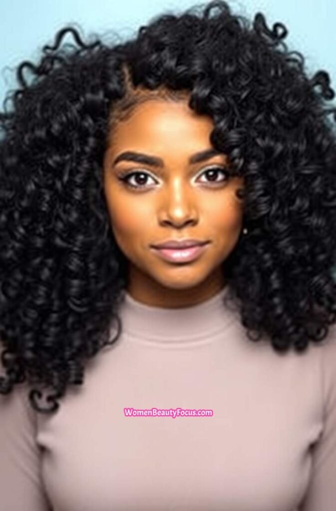 11. Voluminous Curls with Deep Side Part Front View