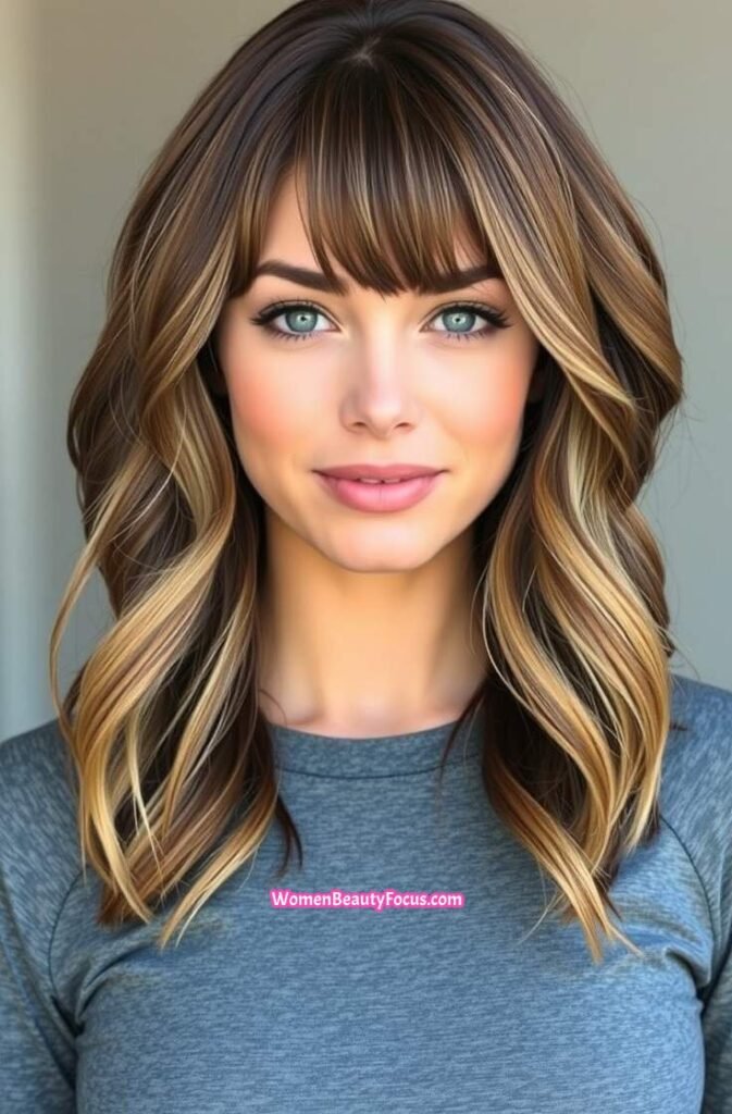 11. Wavy Lob with Curtain Bangs Front View