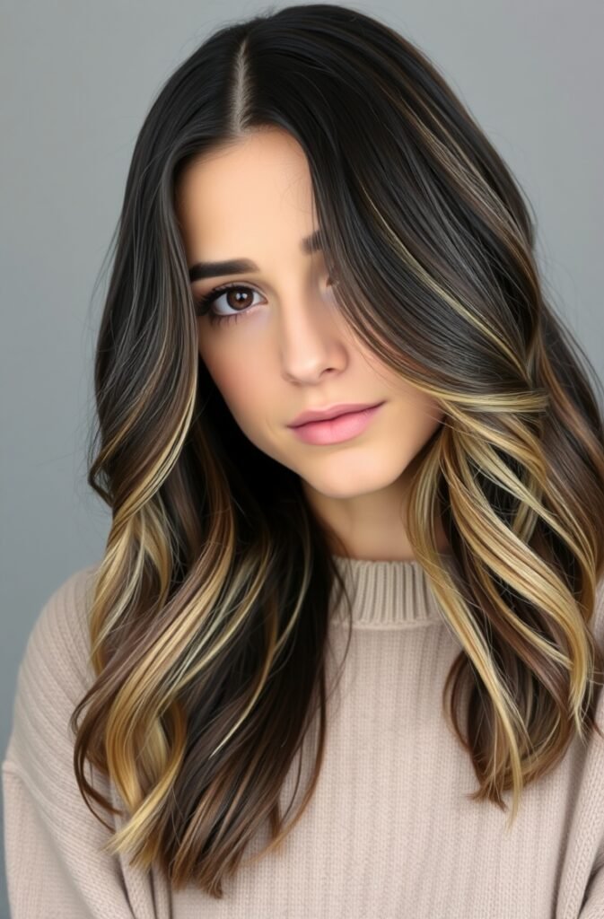 11. Wavy Mid Length Hair with Subtle Balayage Front View