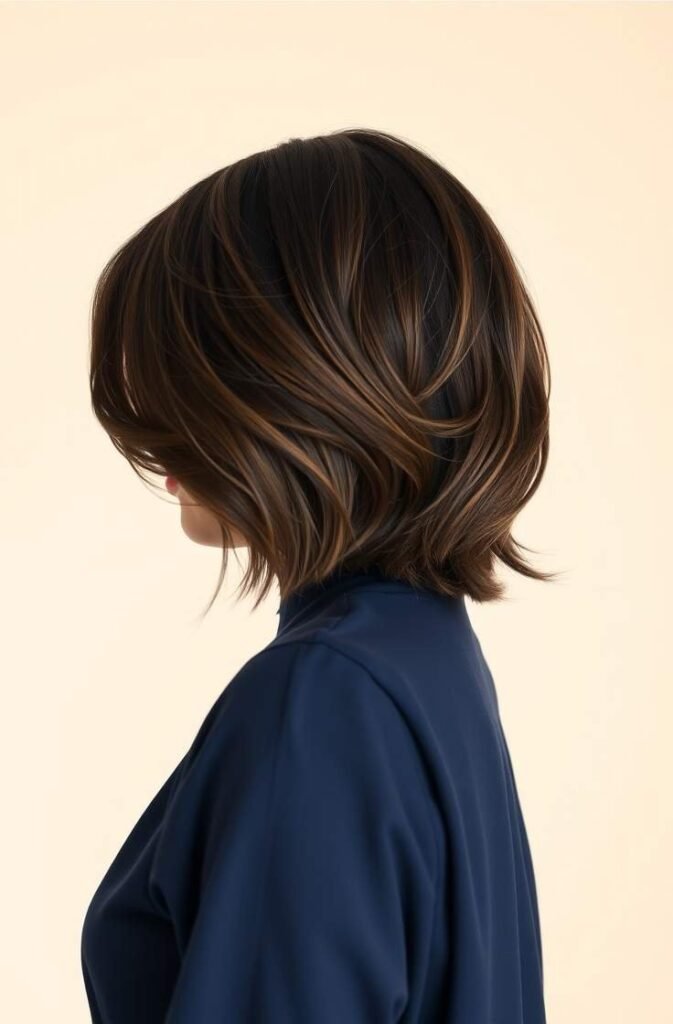 12. Back View of Shaggy Bob with Side Swept Layers Back View