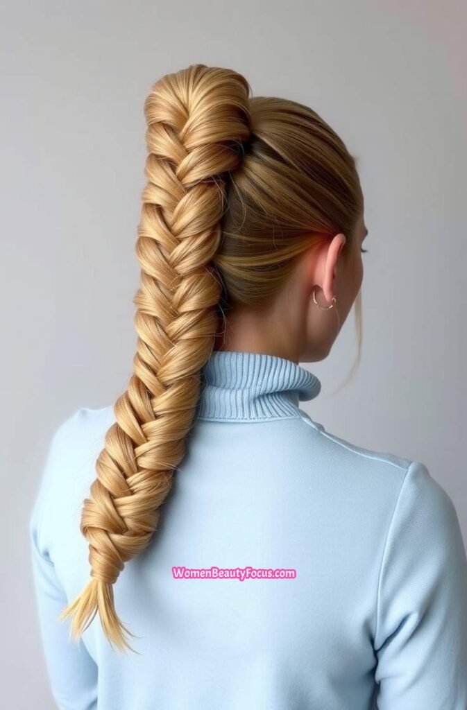 12. Bubble Braid Ponytail with Smooth Finish Back View