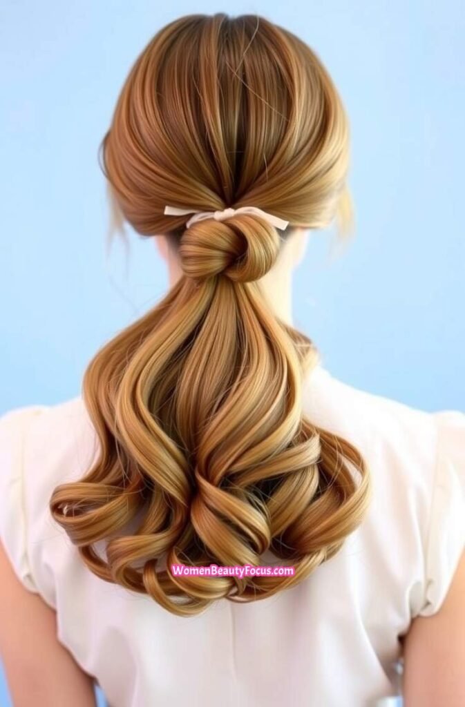 12. Bubble Ponytail with Ribbon Accent Back View 1