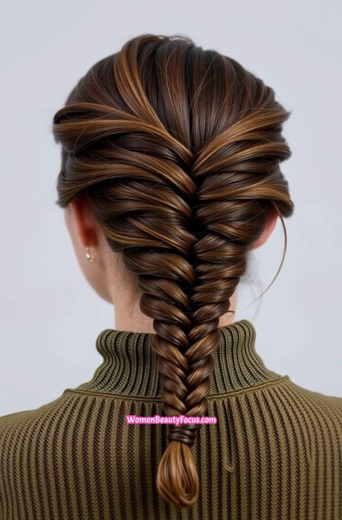 12. Classic Brown French Braid Back View