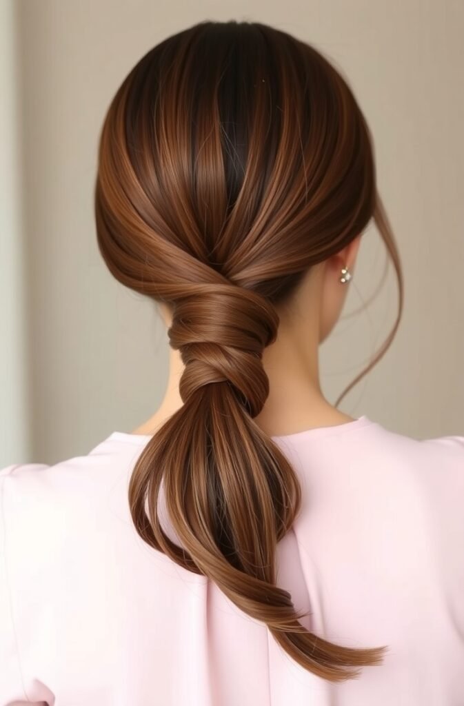 12. Classic Low Ponytail with a Twist Back View 1