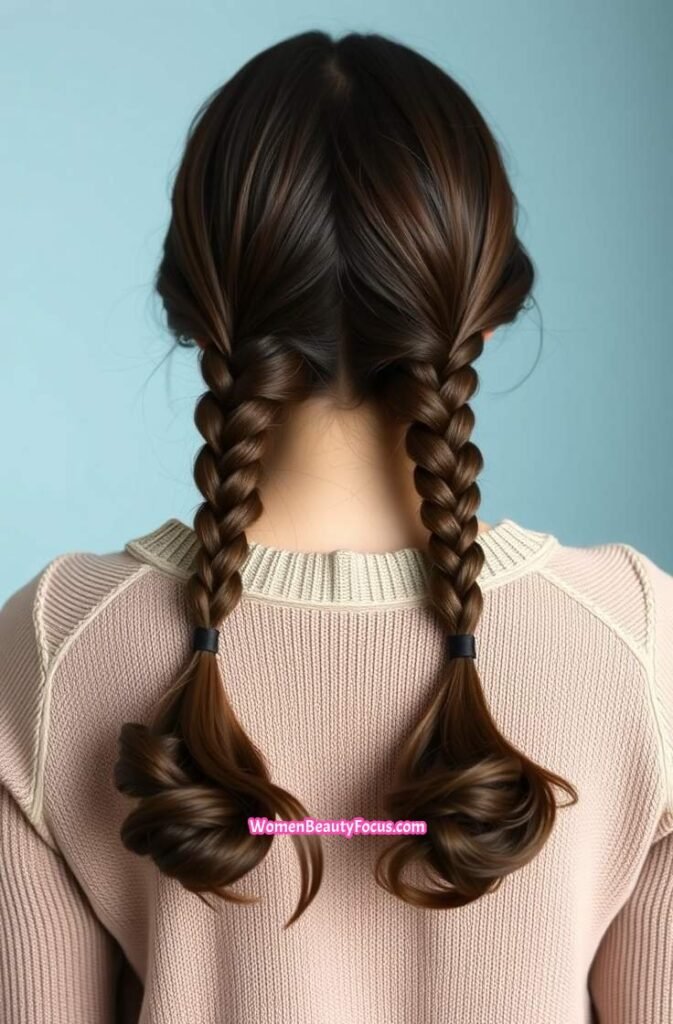 12. Dutch Braids into Low Twists Back View