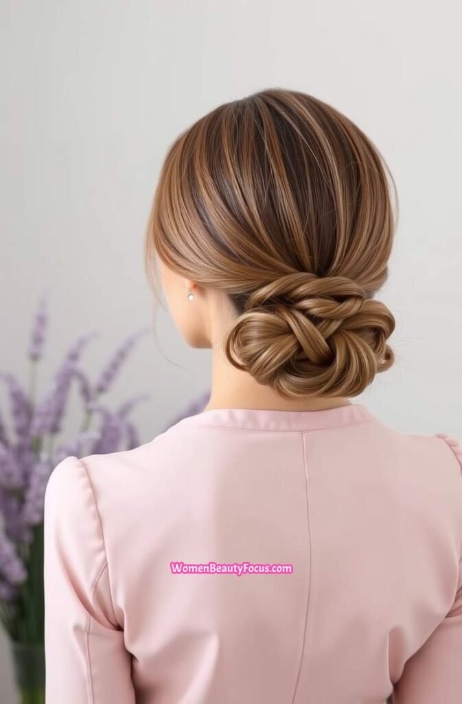 12. Elegant Low Bun with Braided Detail Back View