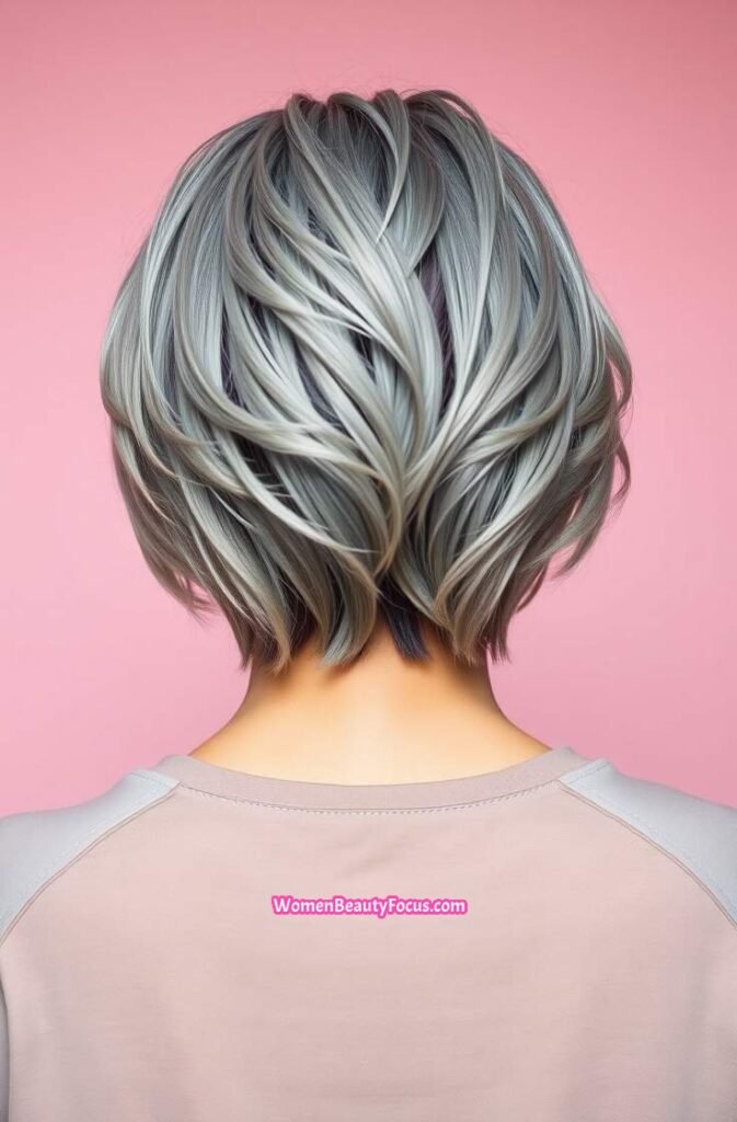 12. Grey Bob with Shaggy Layers Back View 1