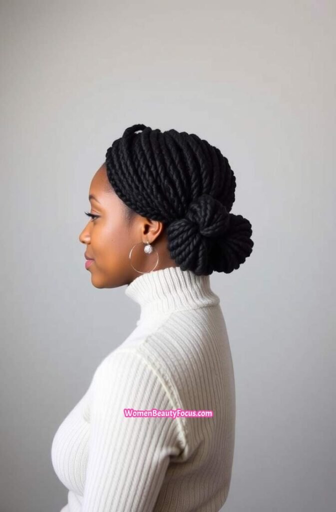 12. Locs with a Side Bun Twist Side View