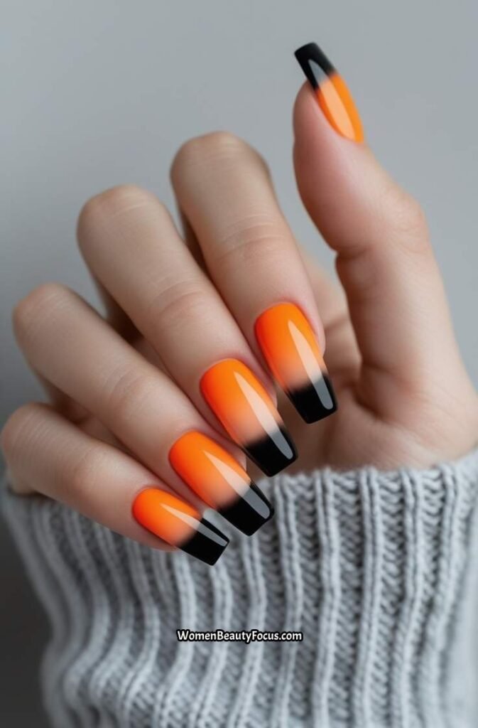 12. Orange Ombre with Black Tips