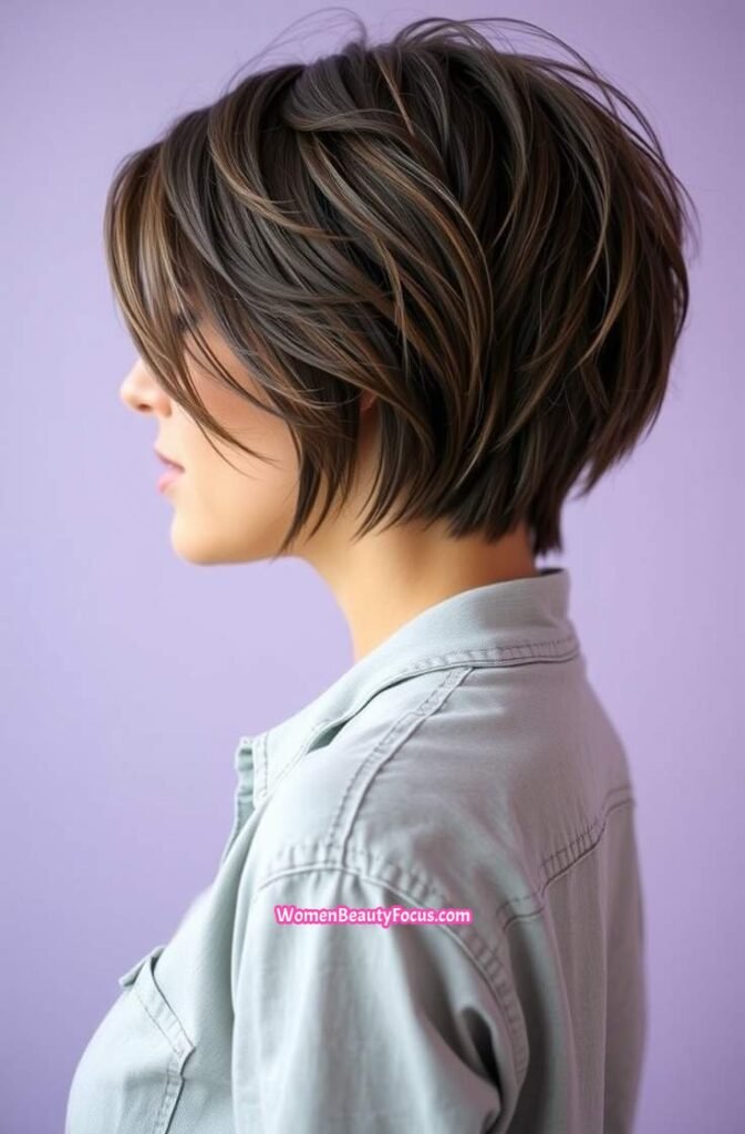 12. Short Wet Shag with Feathered Layers Side View
