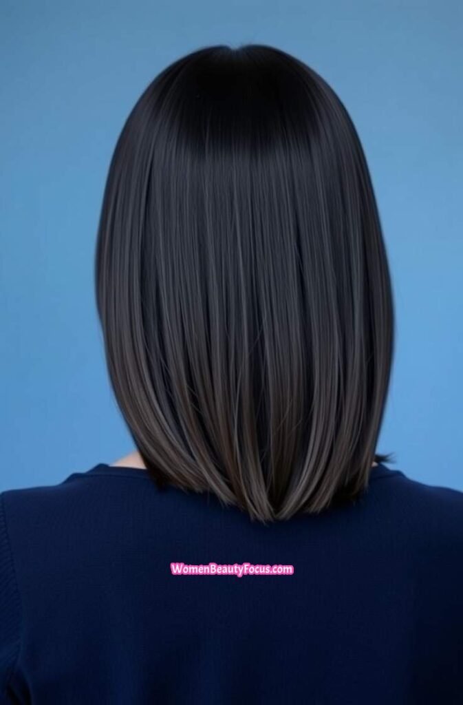 12. Sleek Mid Length Hair with Tucked Ends Back View