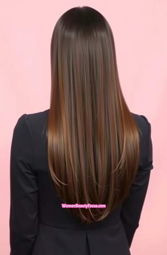 12. Sleek Straight Quick Weave with Shiny Finish Back View