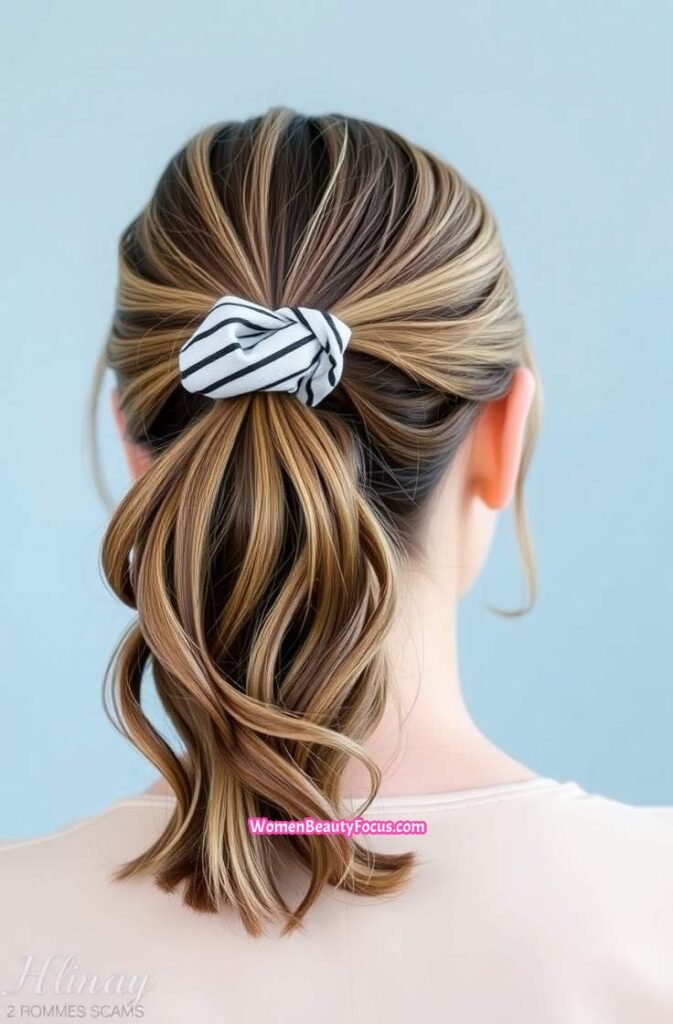 12. Textured Ponytail with Striped Headband Back V 1
