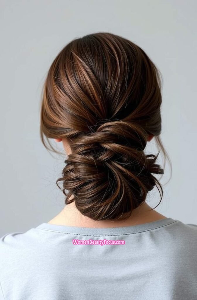 12. Twisted Low Bun with Loose Tendrils Back View
