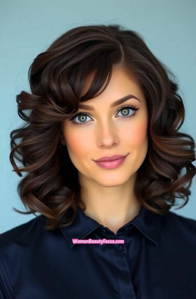 13. Bouncy Curls with Subtle Side Bangs Front View