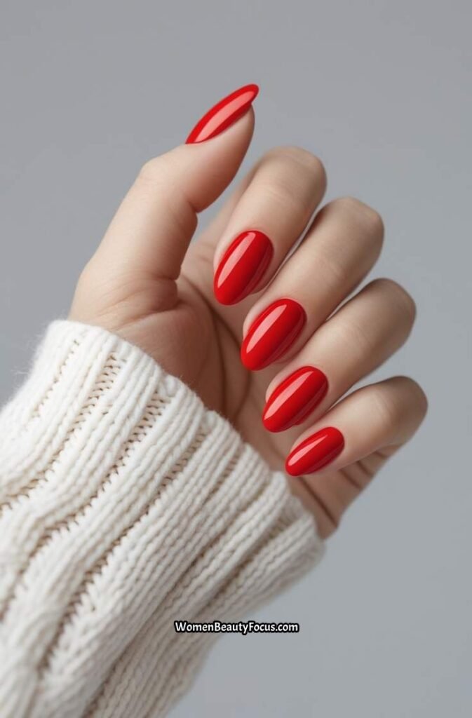13. Bright Red Short Oval Nails