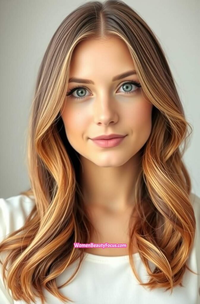 13. Golden Brown Waves with Middle Part Front View