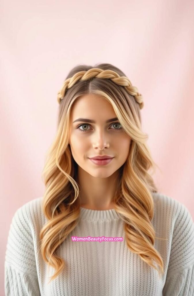 13. Loose Braided Crown with Gentle Waves FrontStraight View