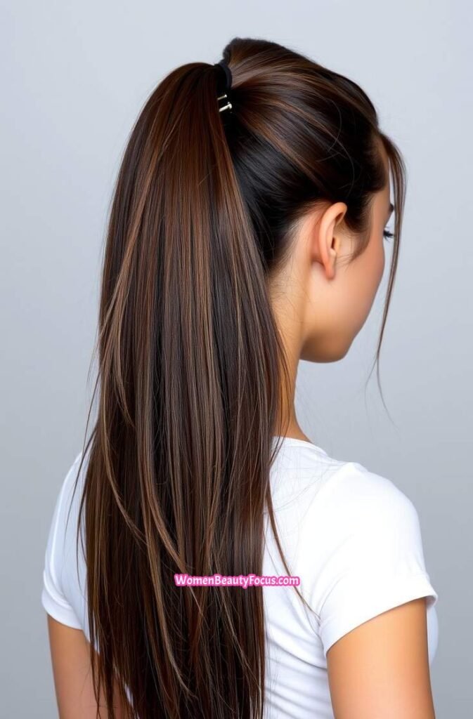 13. Pinned Back Bangs with a Ponytail Front View