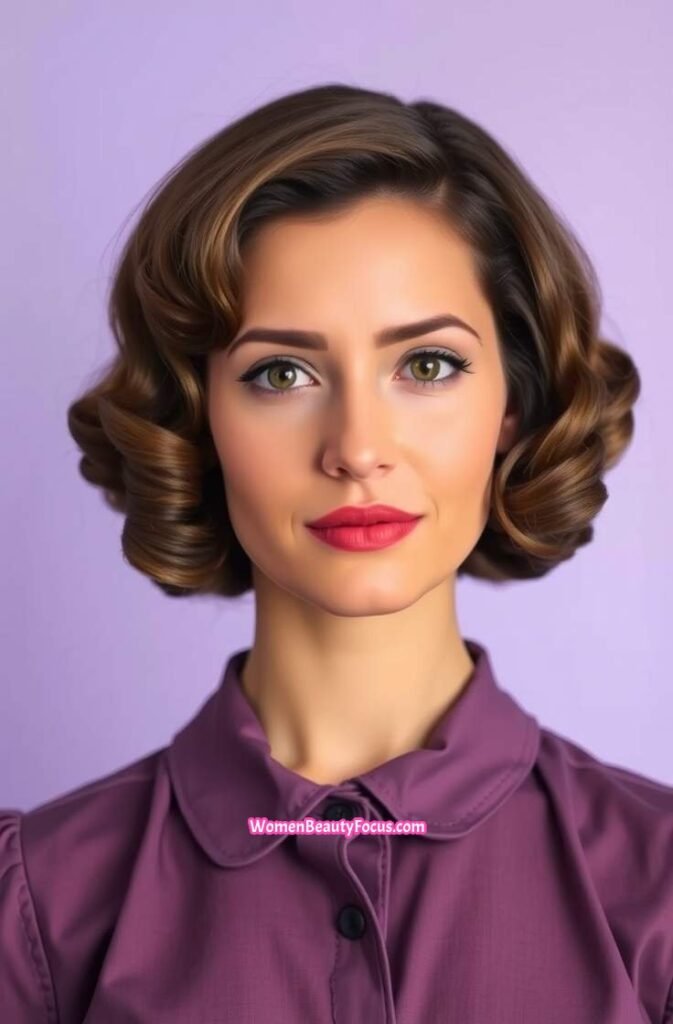 13. Retro Inspired Bob with Tight Curls FrontStraight View