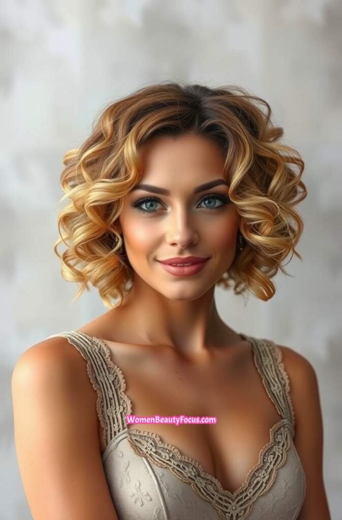 13. Short Curly Bob with Subtle Highlights Front View