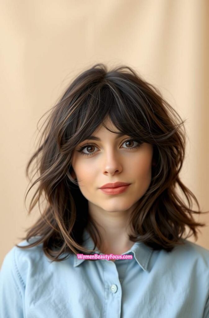 13. Shoulder Length Shag with Wispy Bangs Front View