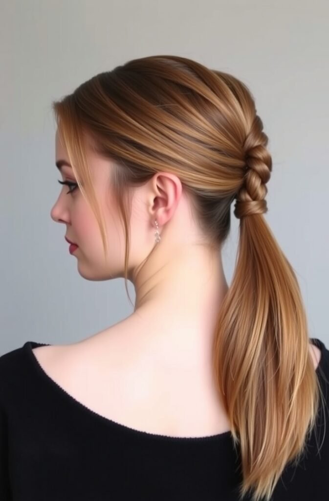 13. Sleek Double Twist Ponytail Front View