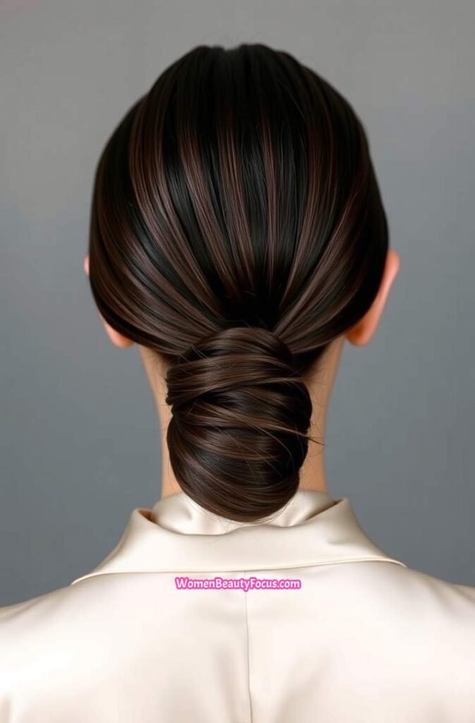 13. Sleek Side Bun with Deep Part Front View