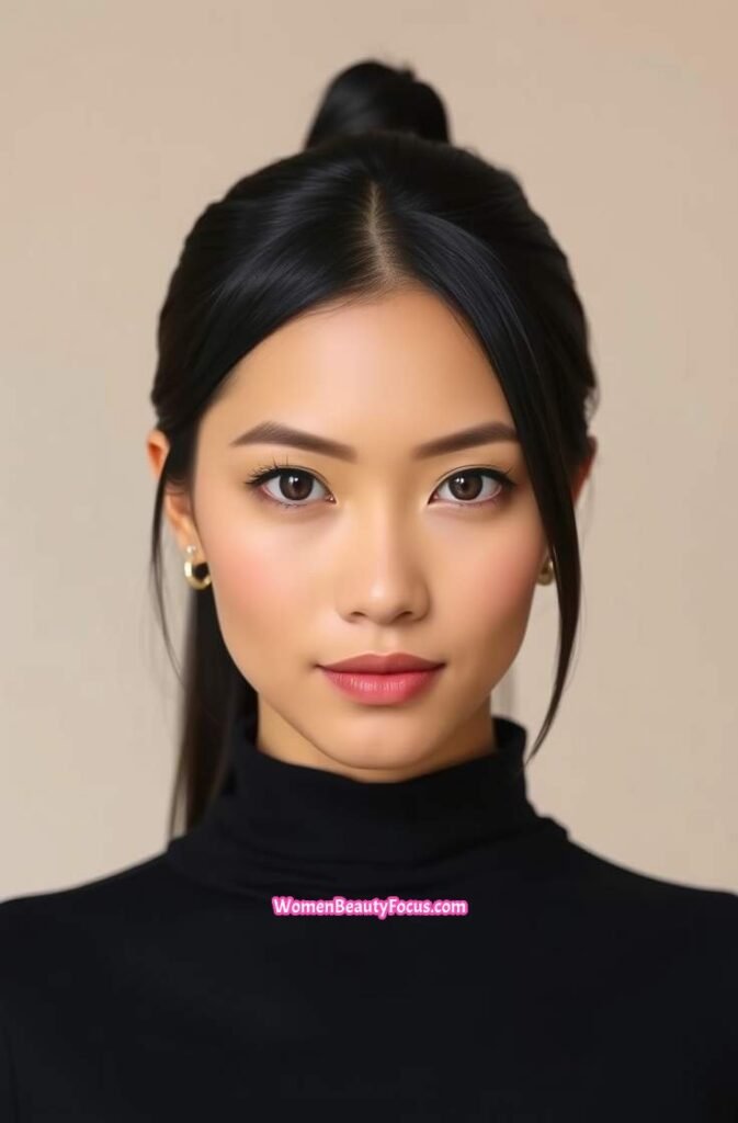13. Slicked Middle Part Ponytail Front View