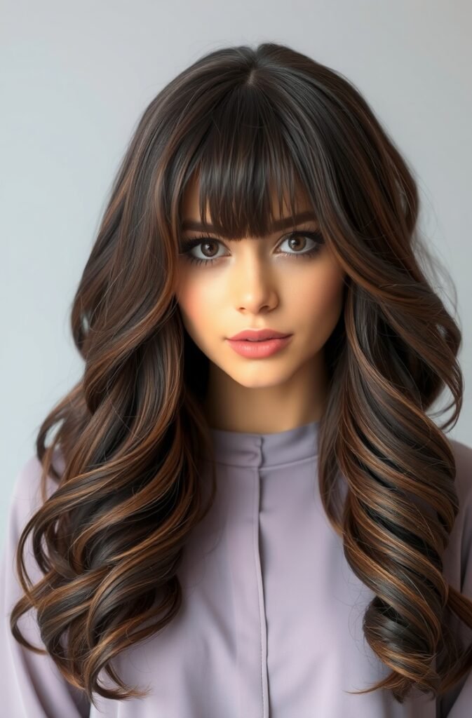13. Wet and Wavy Wig with Curtain Bangs FrontStraight View