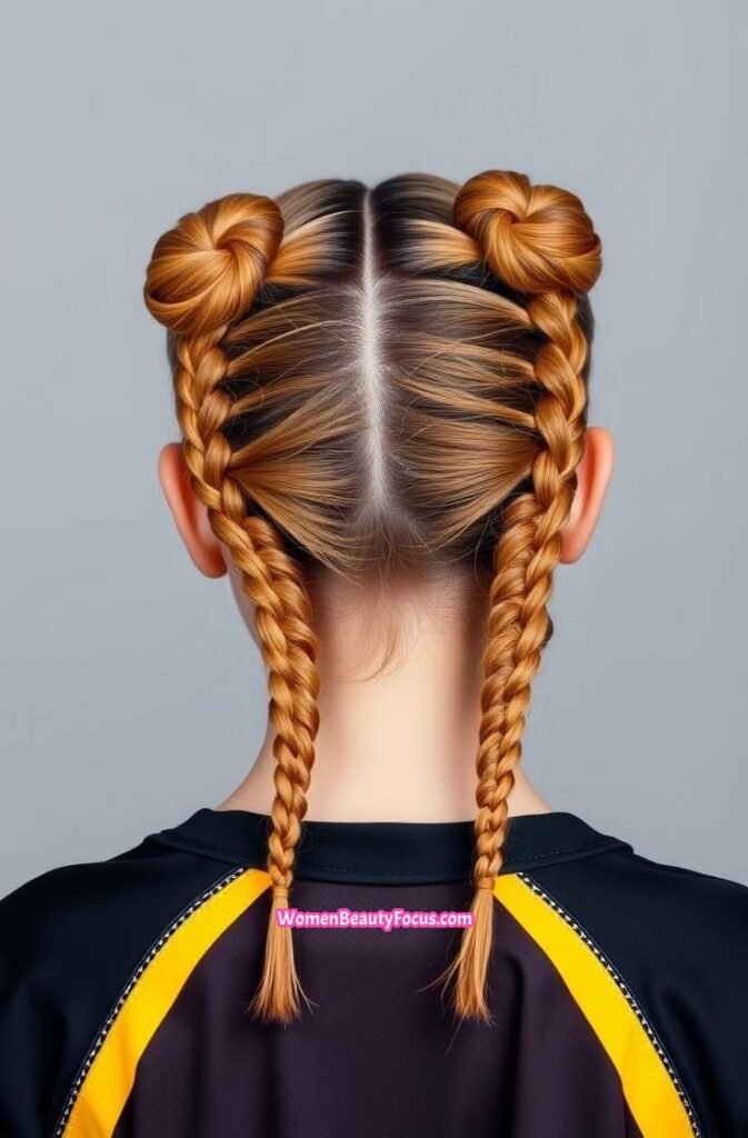 14. Braided Double Buns for a Fun Look Back View