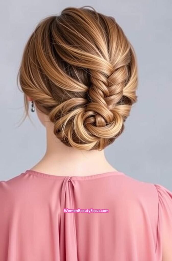 14. Classic Low Bun with Side Braids Back View