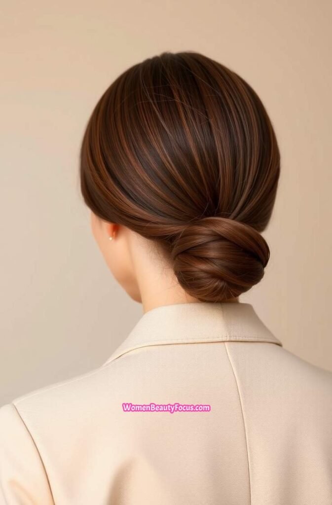 14. Cool Brown Low Bun Back View
