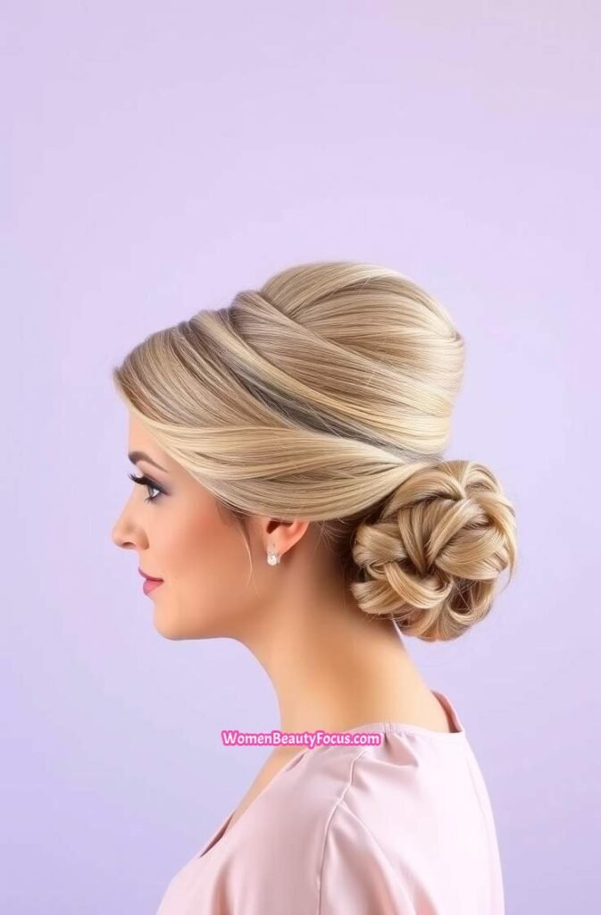 14. Elegant Updo with Volume at the Crown Side View