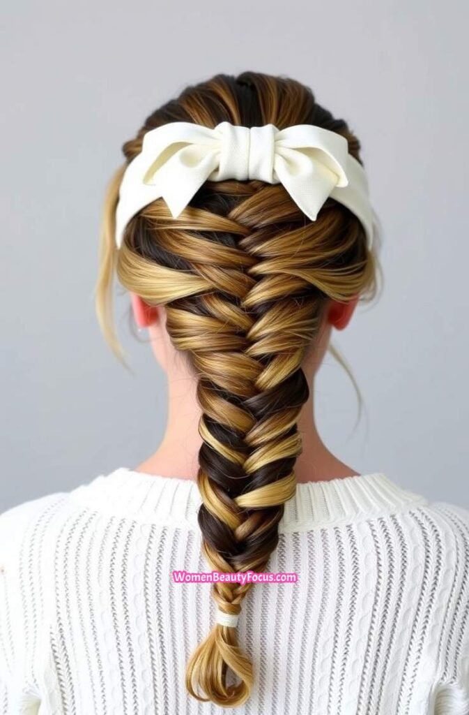 14. French Braid with Bow Headband Back View 2