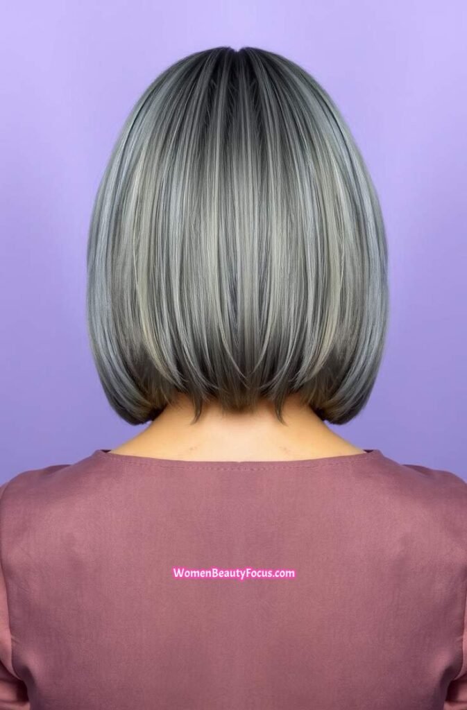 14. Grey Bob with Straight Polished Ends Back View